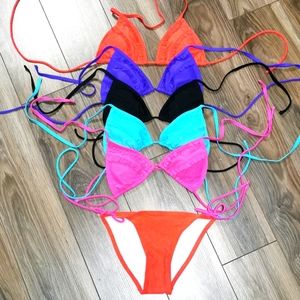 String Bikini Lot, 5 Ruffle Triangle Tops & 1 Bottom, Small/Extra Small